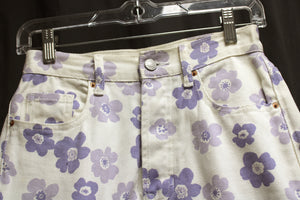 Pacsun - White w/ Periwinkle Flowers, Highrise Denim Jeans - Size 26