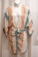 Load image into Gallery viewer, L Space - Natural, Peaches &amp; Blues Dolman Sleeve Wrap Tie Waist Coverup /Cardigan - Size XS