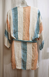 L Space - Natural, Peaches & Blues Dolman Sleeve Wrap Tie Waist Coverup /Cardigan - Size XS