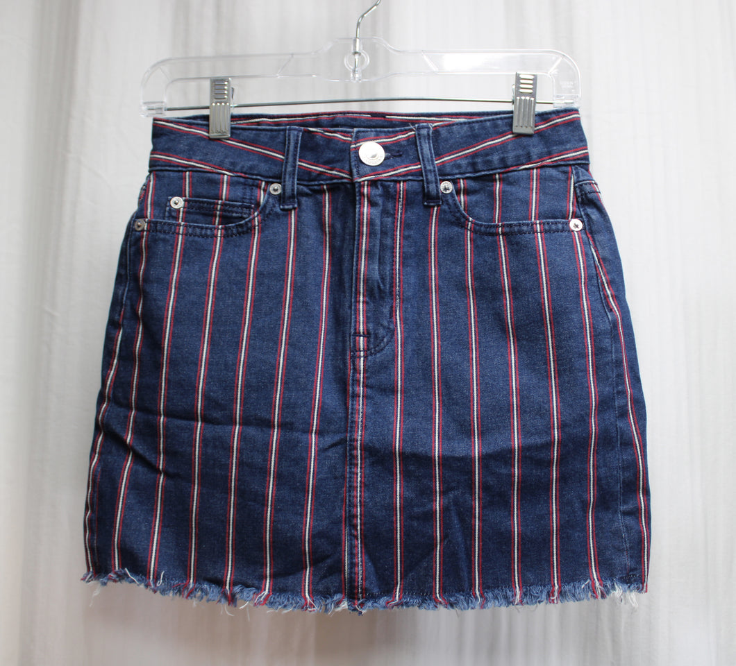 American Eagle Outfitters - Blue Denim w/ Red & White Pinstripe Mini Skirt - Size 0