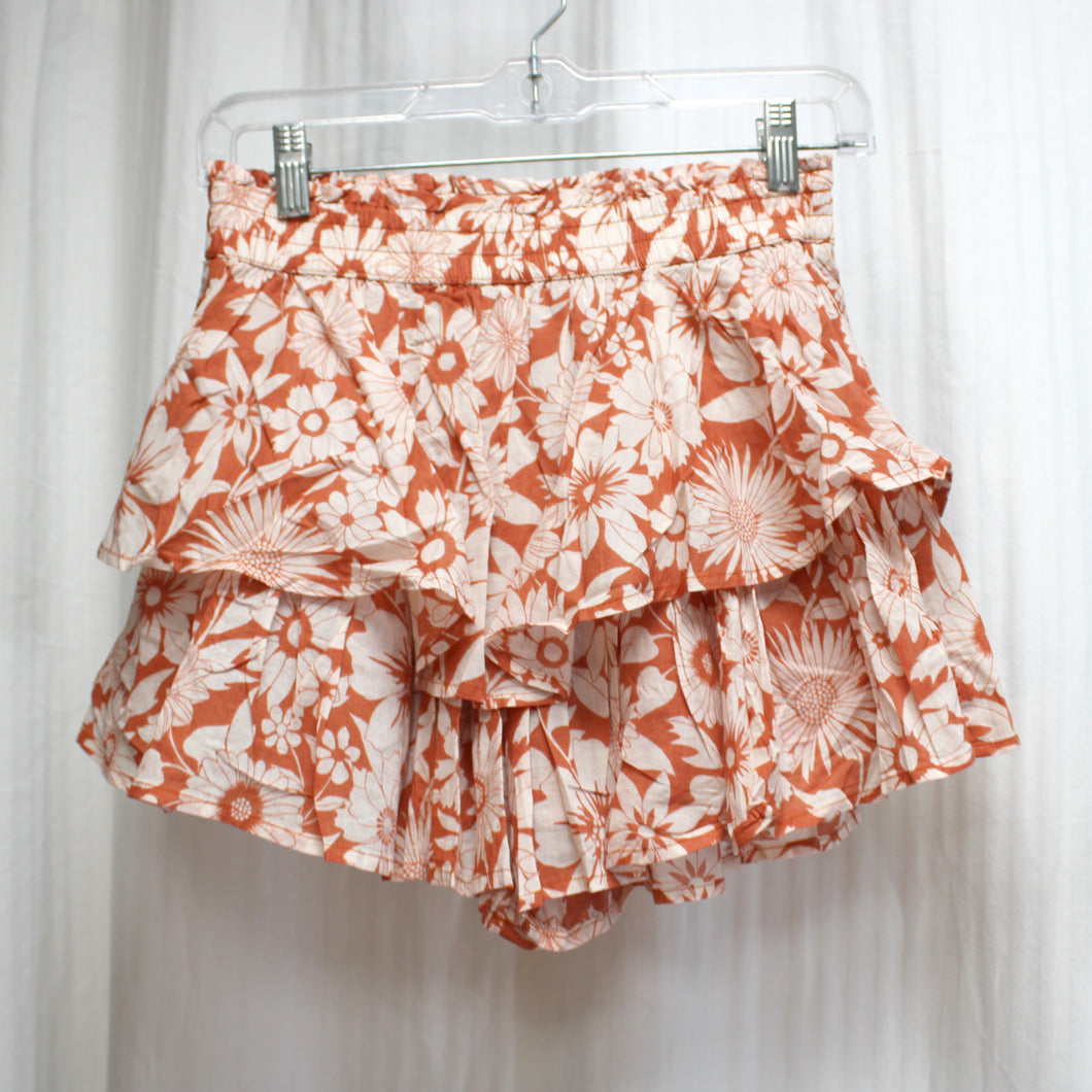 American Eagle Outfitters -Ginger Orange & Natural Floral Ruffle Tiered Shorts - Size XS  (w/ TAGS)