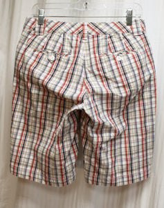 Eddie Bauer - White, Taupe, Blue & Red Plaid Bermuda Shorts - Size 2