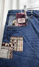 Load image into Gallery viewer, Joe Browns (UK) Denim Shorts w/ Contrast Cuff Hem &amp; Tapestry Patches - Size 12 (See Measurements 40&quot; Waist)