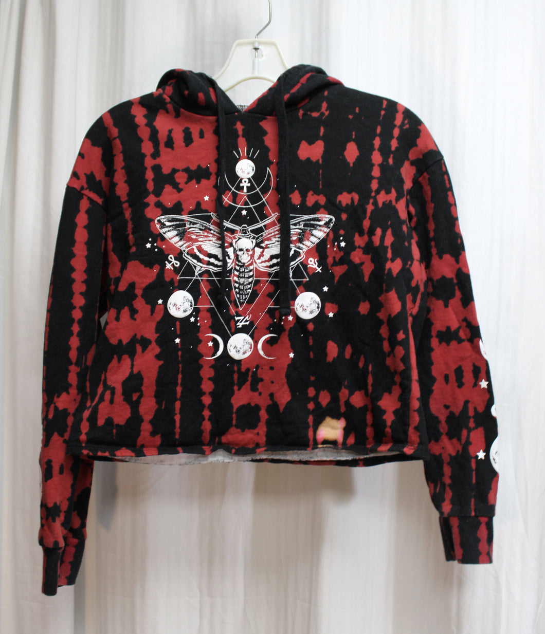 Midnight Hour - Goth/Alchemy/Deaths Head Moth Black & Red Cropped Pullover Hoodie - Size S