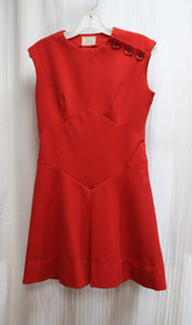 Vintage 1960's - Vogue Grand Couturier - Red Sleeveless Mod Dress w/ Shoulder Button Detail - See Measurements 28" Waist