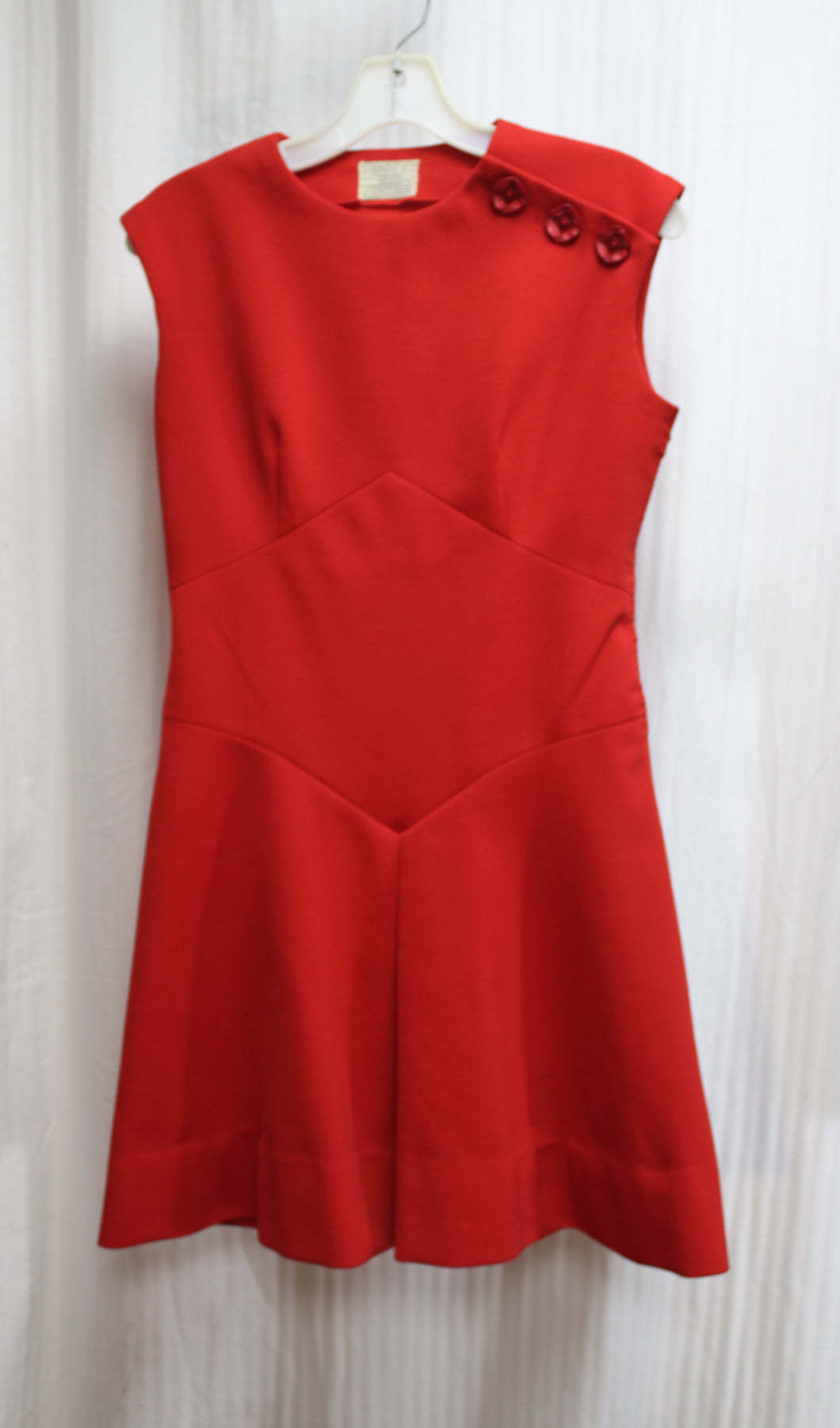 Vintage 1960's - Vogue Grand Couturier - Red Sleeveless Mod Dress w/ Shoulder Button Detail - See Measurements 28