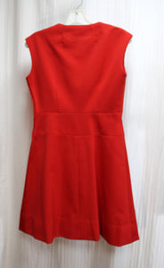 Vintage 1960's - Vogue Grand Couturier - Red Sleeveless Mod Dress w/ Shoulder Button Detail - See Measurements 28" Waist