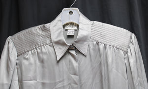 Vintage - Koret Career - Silver Gray Satin Hidden Front Button Placket Blouse - Size 12 (vintage)