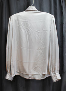 Vintage - Koret Career - Silver Gray Satin Hidden Front Button Placket Blouse - Size 12 (vintage)