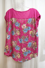 Load image into Gallery viewer, Pink Republic - Magenta Pink, Laced Shoulder Detail, Semi Sheer Floral Back Top - Size XL