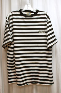 Vintage 80's.90's - Ying's - Alcatraz Swim Team "Swim For Your Life" Black & White Stripe T-Shirt - Size XXL