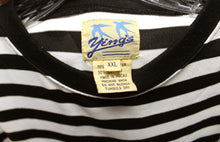 Load image into Gallery viewer, Vintage 80&#39;s.90&#39;s - Ying&#39;s - Alcatraz Swim Team &quot;Swim For Your Life&quot; Black &amp; White Stripe T-Shirt - Size XXL