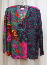 Load image into Gallery viewer, Vintage - Carole Little Petites - V Neck Wrap Front Filagree &amp; Floral Wrap Front Blouse - Size 8