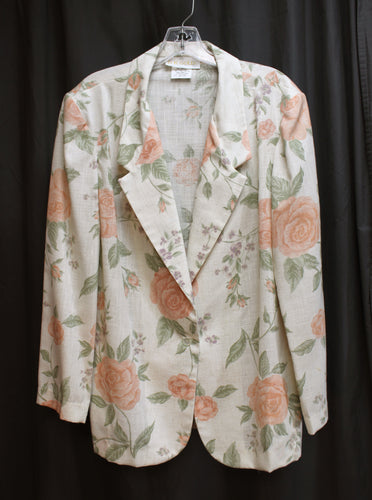 Vintage - D.K. Gold - Natural Rose Floral One Button Blazer Jacket - Size 18W