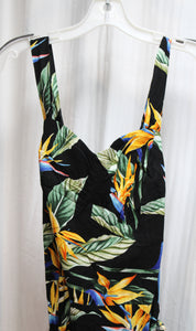 Vintage - Paradise Found - Black Bird of Paradise Print Wrap Skirt Dress - Size XL