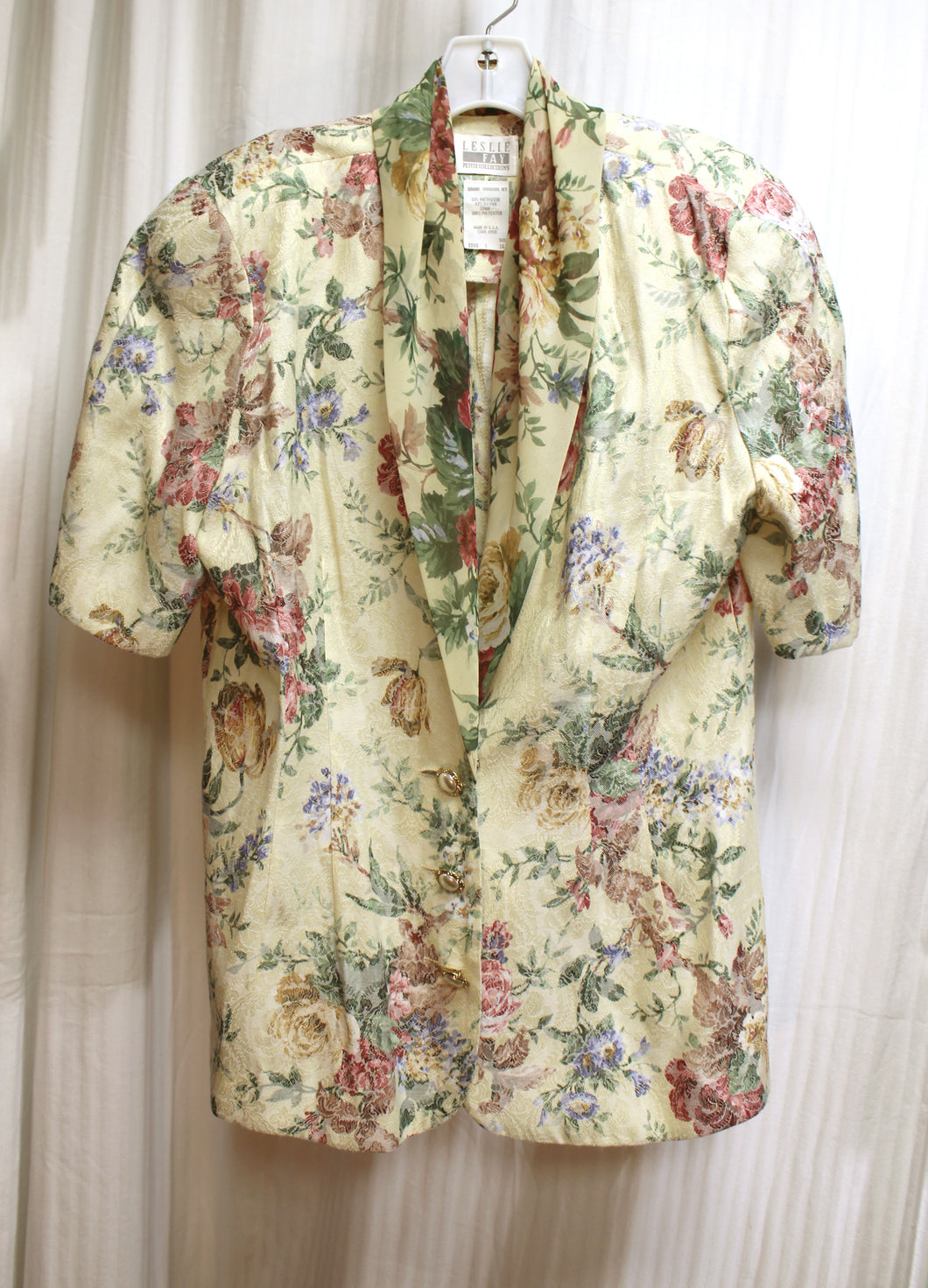 Leslie Fay Petite - Pale Yellow/Beige Floral Short Sleeve Blazer - Size 16