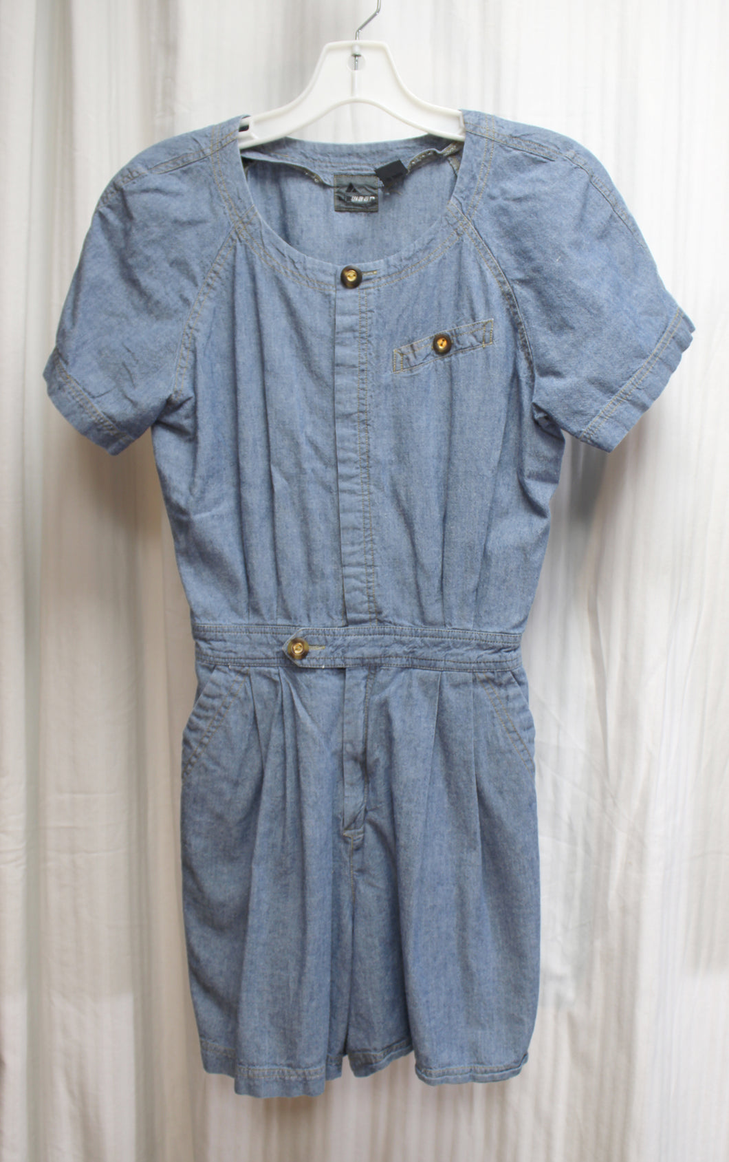 Vintage-Lizwear - Chambray Hidden Front Button Placket Playsuit - 6 Petite