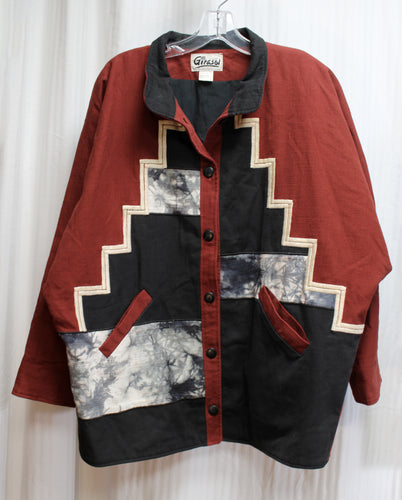 Vintage - Girasol- Handmade Folk Art, Brown & Black Patchwork Jacket  - See Measurements Approx 23