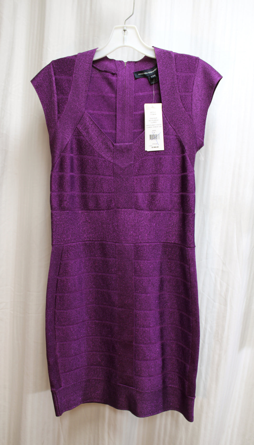 The French Connection - Purple Sparkle Lurex Body Con Stretch Dress - Size 8 (w/ Tags)