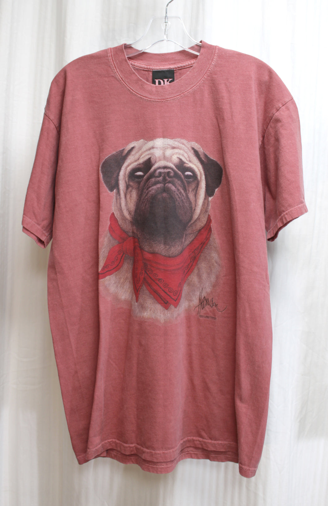 Vintage - Bob Harrison - Pug in Bandana Artwork- Vintage Red Heathered T-Shirt - Size M