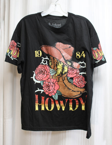 Weekend Warrior - 1984 Howdy (Cowgirl Themed) Graphic T-Shirt w/ Sleeve Graphics - Size XL
