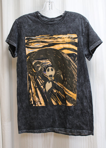 Nightmare Before Christmas - Jack Skellington Van Gogh- Black Acid Wash T-Shirt - Size S