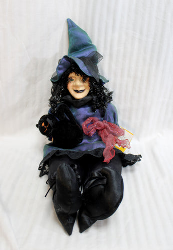 Vintage 2002- Dan Dee, Spooky Hollow (Jo-ann Stores) - Halloween Witch Shelf Sitter w/ Black Cat