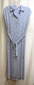 Billabong - Blue Daisy Print, Lightweight, Crinkle Texture Sleeveless Midi Dress w/ Tie Belt- Size M