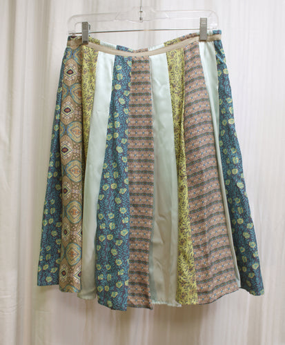 J.Jill - 100% Silk, patchwork Panel, Lightweight Flowy Midi Skirt - Size 8P