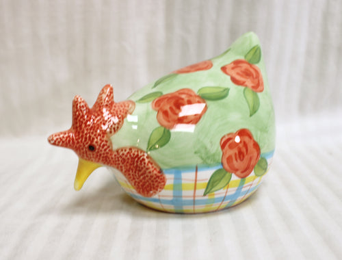 Vintage 1999 - CBK, Ltd. Hand Painted Floral & Plaid Ceramic Decorative Chicken