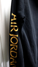 Load image into Gallery viewer, Nike Air Jordan - Black Pullover Hoodie w/ Gold Metallic Front &amp; Sleeve Graphics - Size L