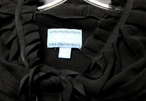 Simply Vera, Vera Wang - Black Lightweight Cardigan w/ Chiffon Ruffle Neckline Insert & Snap Front - Size S