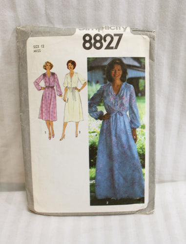 Vintage - Simplicity 8827, Misses Dress win Two Length & Tie Belt - Sewing Pattern - Size 12  (Vintage Sizing)