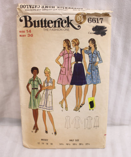 Vintage Butterick - Sewing Pattern - 6617 Misses Dress - Size 14 (Vintage Sizing)