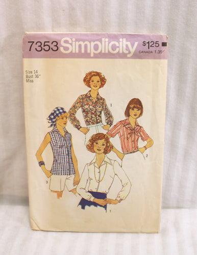 Vintage - Simplicity 7353 Misses & Women's Blouse & Scarf Size 14 (Vintage Sizing) - Sewing Pattern