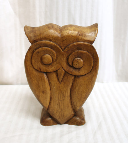 Folkart Carved Wooden Owl - 8.75