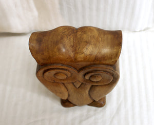 Folkart Carved Wooden Owl - 8.75"h