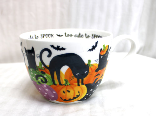 Portobello by Design - Too Cute to Spook, Black Kitty, Pumpkin & Bats Mug