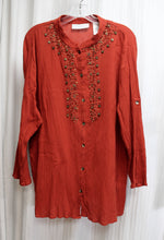 Load image into Gallery viewer, Vintage 90&#39;s - Liz Claiborne, First Issue - Burnt Orange, 3/4th Roll Tab Sleeve, Collarless, Button Front  Bohemian Top  - Size 2X