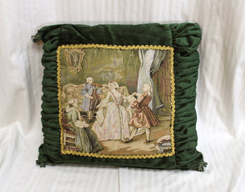 Green Velvet French 1700's Imagery Tapestry  Pillow 17