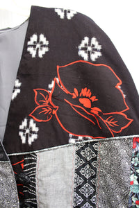 Handmade - Red, Blacks & Grays, Quilted & Embroidered Patchwork Vest - Size XL (approx, see measurements)