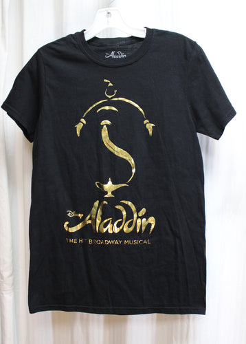 Disney Aladdin, The Hit Broadway Musical, Metallic Gold On Black T Shirt - Size S