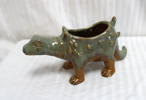 Glazed Ceramic Stegosaurus Dinosaur Planter - 9.5