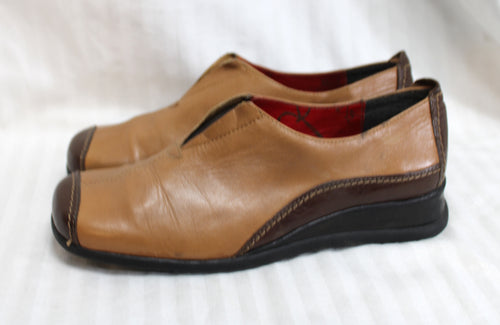 Cosmo Paris - 2 Tone Brown & Tan, Rounded Square Toe Leather Shoes - Size EURO 37  (US 6.5)