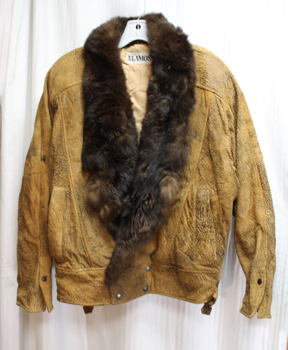 Men's/Unisex - Vintage - Alamos - Oversized Crinkle Suede Leather w/ Beaver Fur- Jacket - Size M