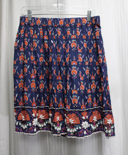 Maeve - Navy Floral w/ Beading & Sequins, at Knee Length Skirt - Size M