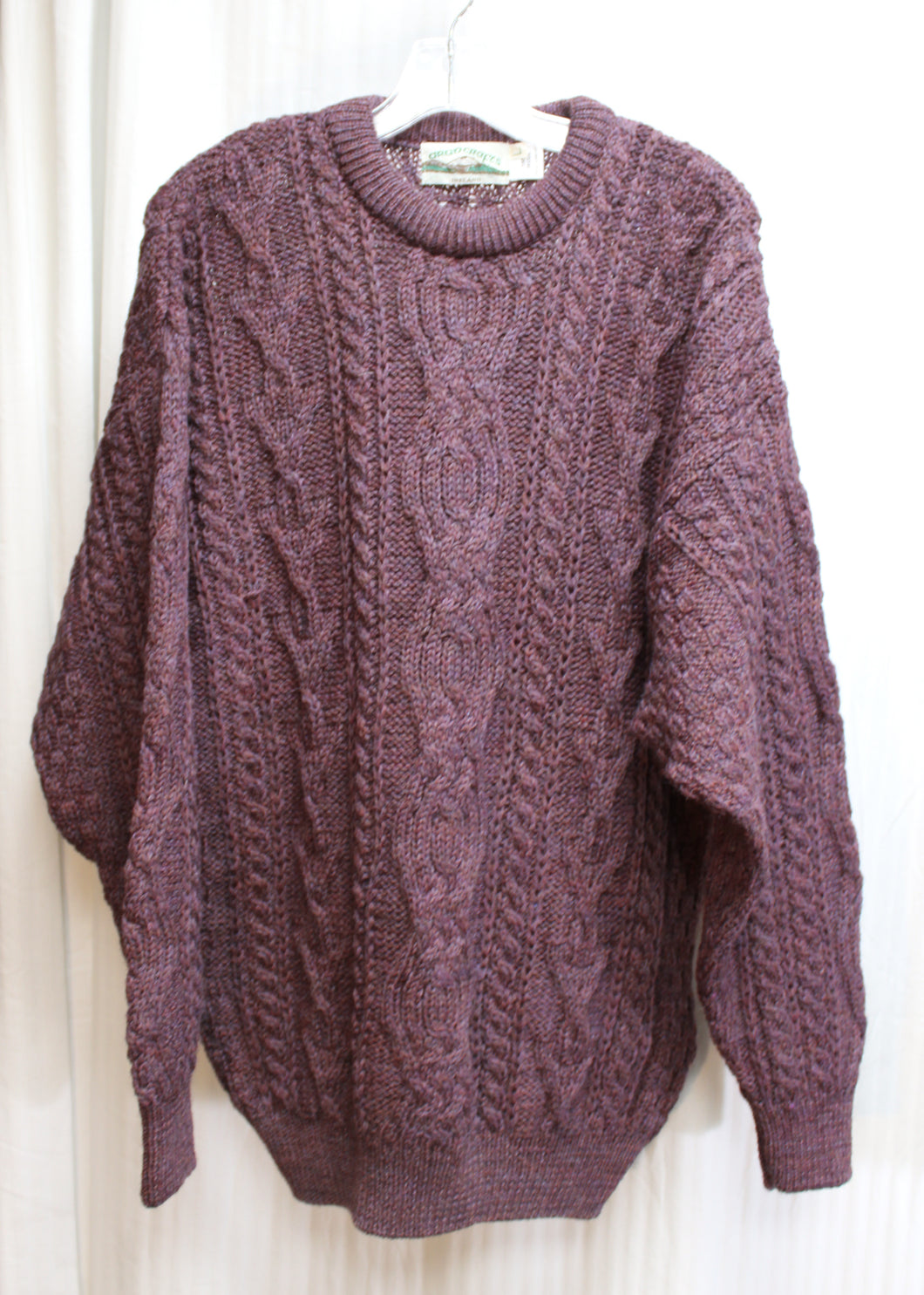 Aran Crafts Ireland - Purple Wool Cable Knit Sweater - Size L