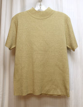 Load image into Gallery viewer, Vintage Deadstock- Sarah Bentley - Tan/Gold w/Metallic Gold Flecks Mock Neck Pullover Short Sleeve Sweater - Size S (w/ tags)