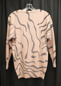 Vintage - Magnolia - Light Dusty Pink Graphic w/ Beading Wool & Angora Blend Tunic Pullover Sweater - Size S