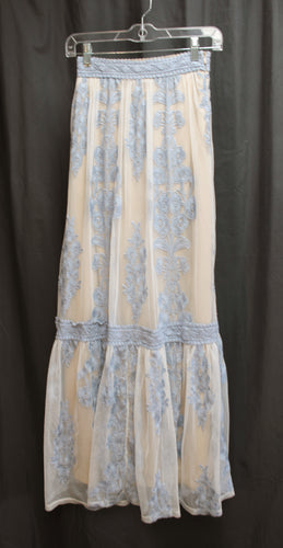 Altar'd State - Blue & white Embroidered Lace Over Beige Lining A-Line Maxi Skirt - Size XS